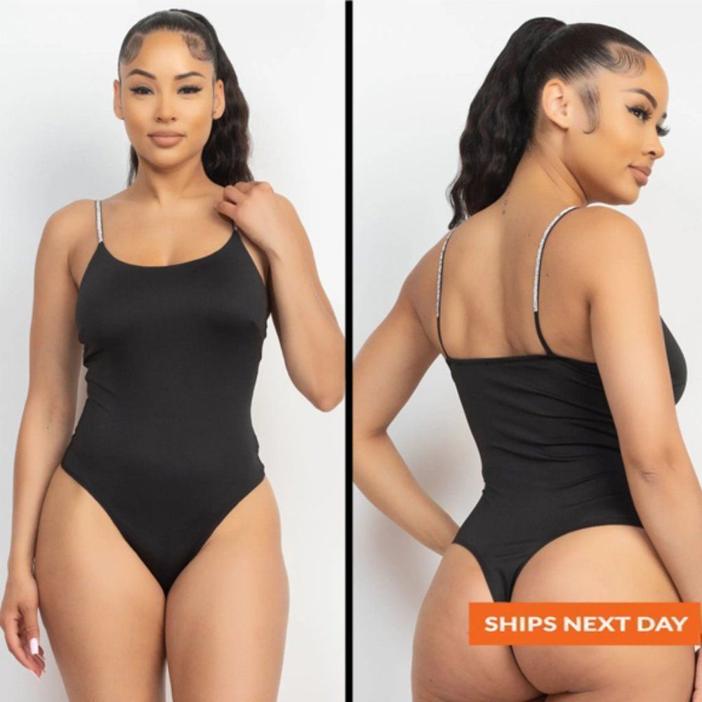 Rhinestone Trim Scoop Neck Bodysuit